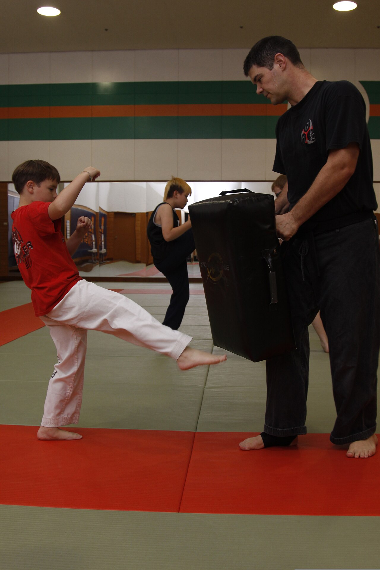 Martial arts training in a gym